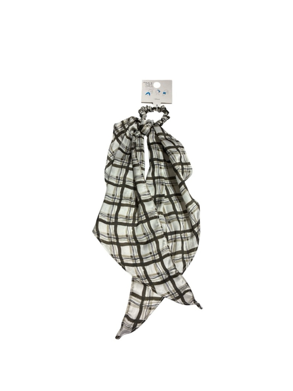 Time and Tru Black and White Plaid Ombré Pony Scarf Scrunchie